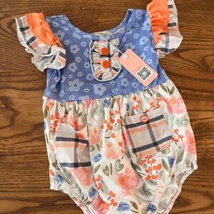 Floral Romper with Plaid Accents